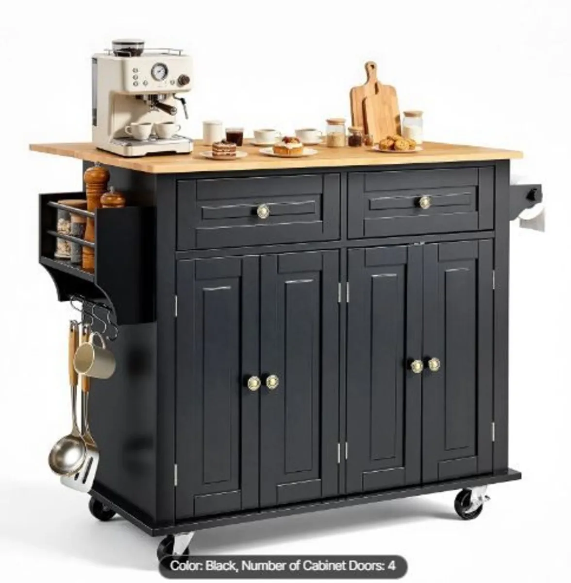 Kitchen Island Cart, 43" Wood Top Mobile - Image 1