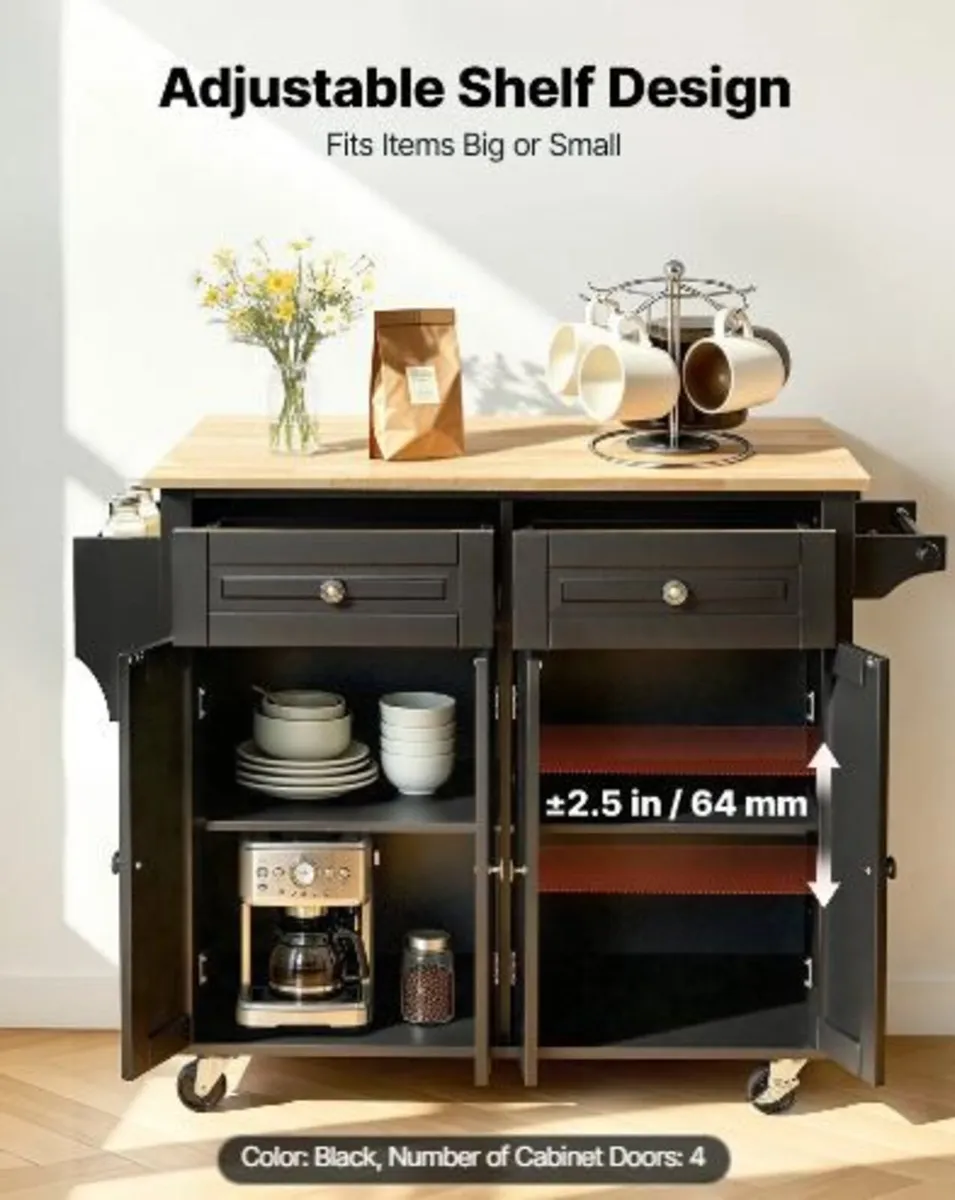 Kitchen Island Cart, 43" Wood Top Mobile - Image 2