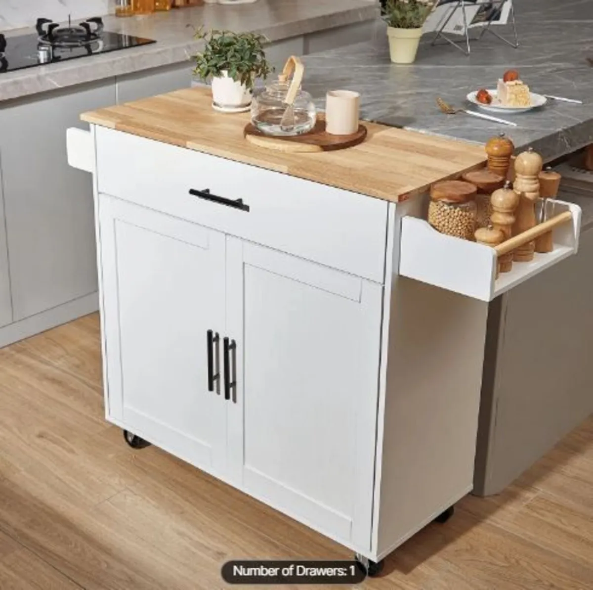 Kitchen Island Cart with Solid Wood - Image 4
