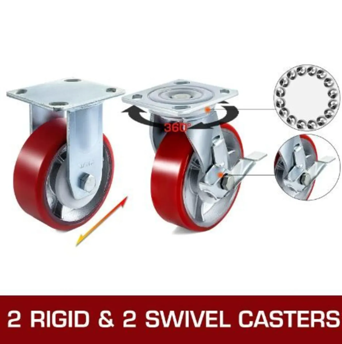 4 Pack 15.24 x 5.08 cm Caster Wheels - Image 3
