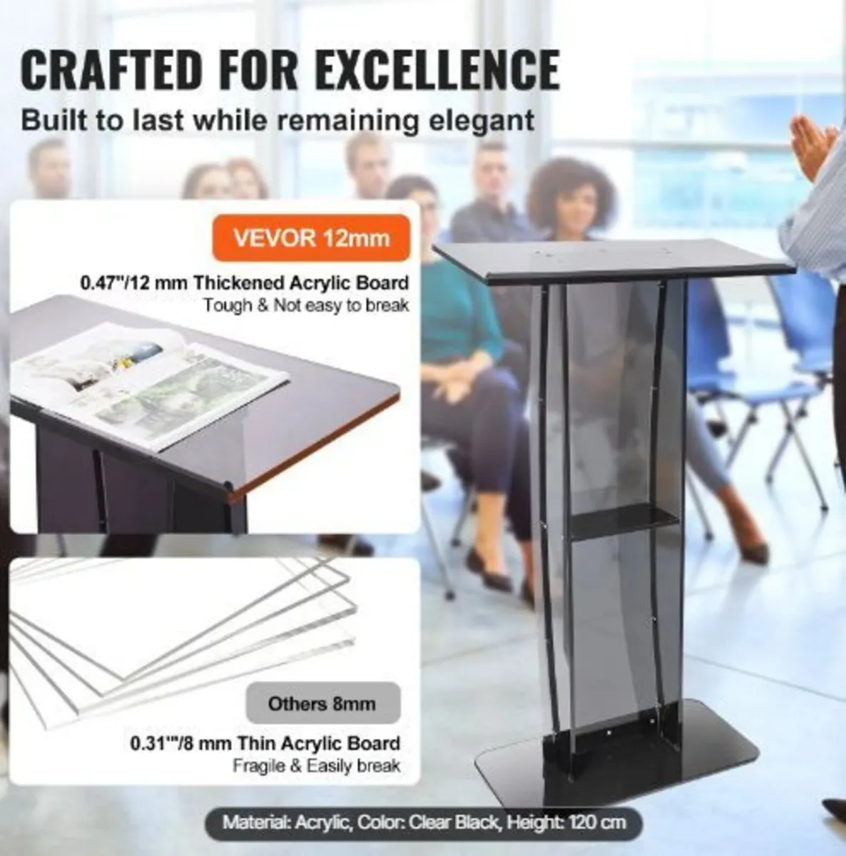 Acrylic Podium, 119 cm Tall, Acrylic Podium - Image 4