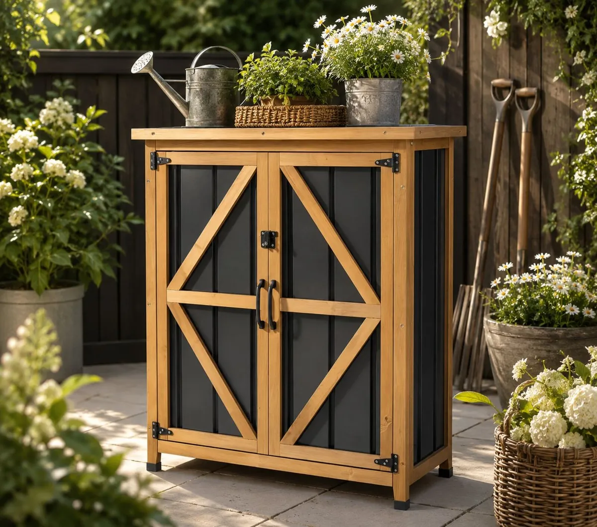 Garden Storage Cabinet Wooden Asphalt Roof - Image 2