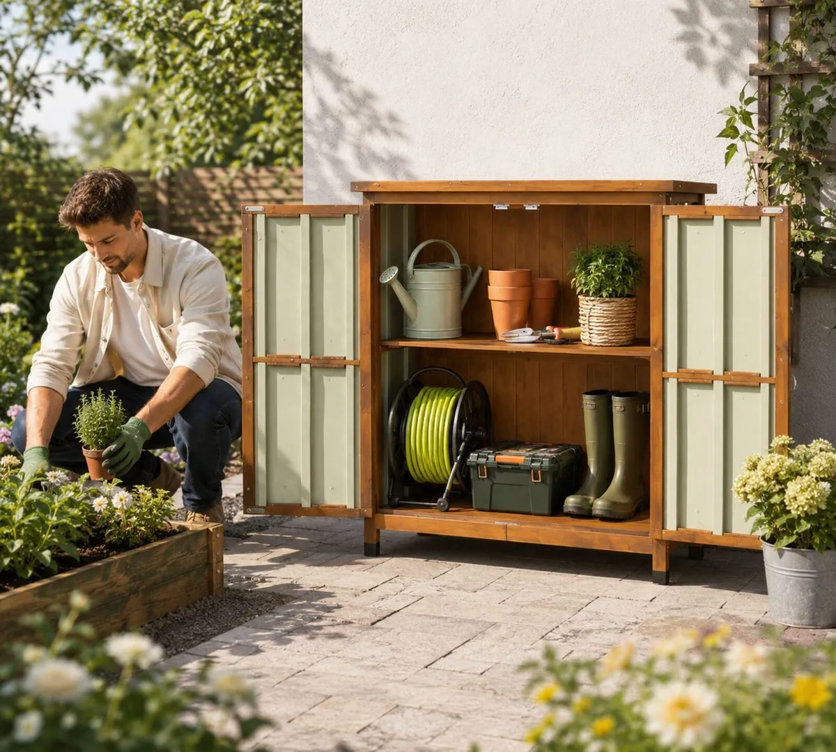 Garden Storage Cabinet Wooden Asphalt Roof - Image 3