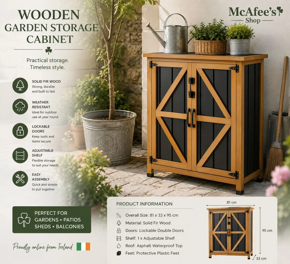 Garden Storage Cabinet Wooden Asphalt Roof - Image 1