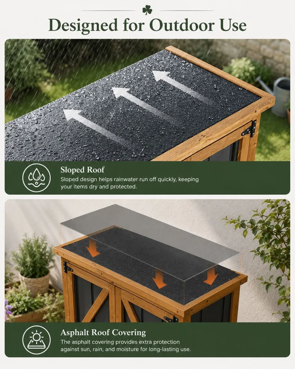 Garden Storage Cabinet Wooden Asphalt Roof - Image 4
