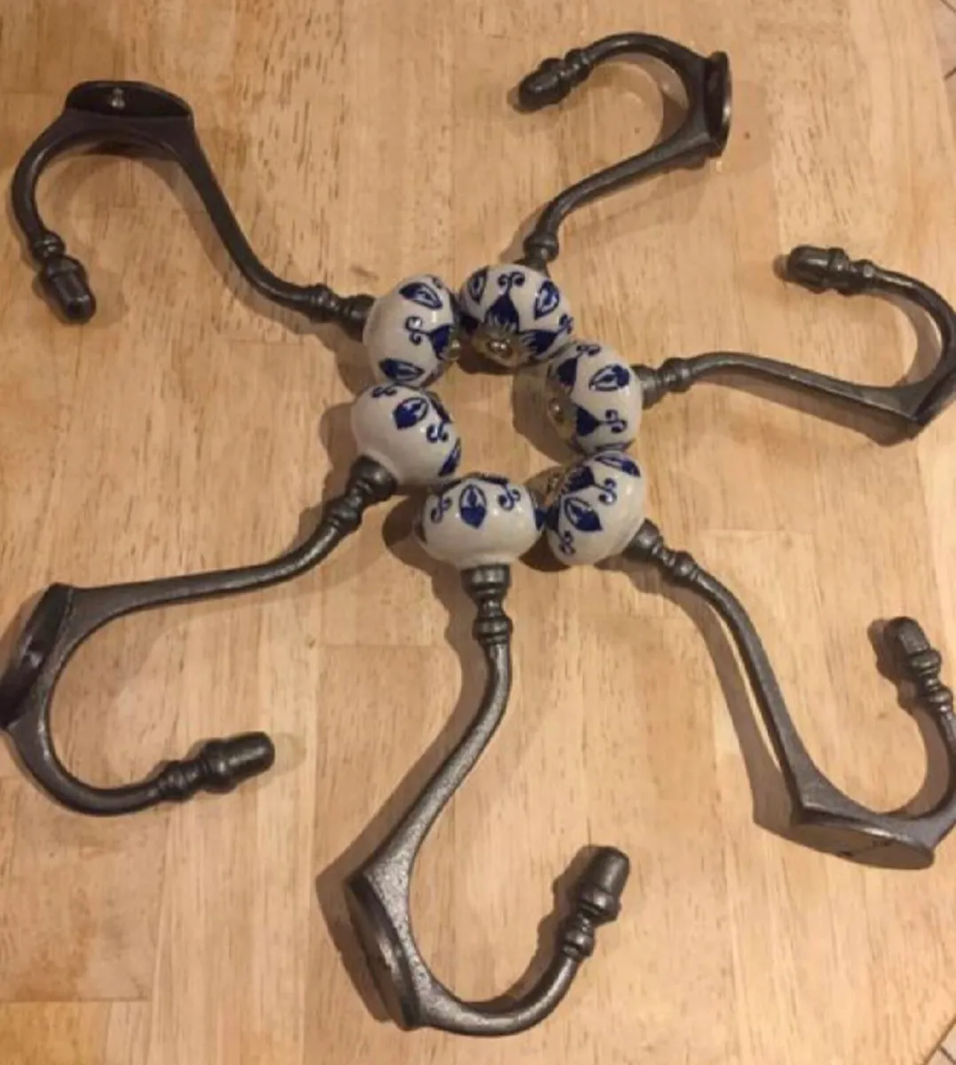 6 x Large Cast Iron Coat Hooks Pumpkin Top NEW - Image 1