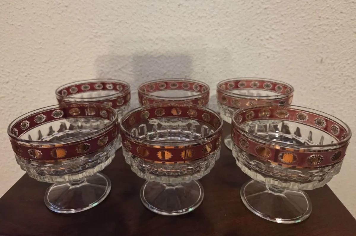Vintage Set 6 Gilded Sundae Desert Glasses - Image 1