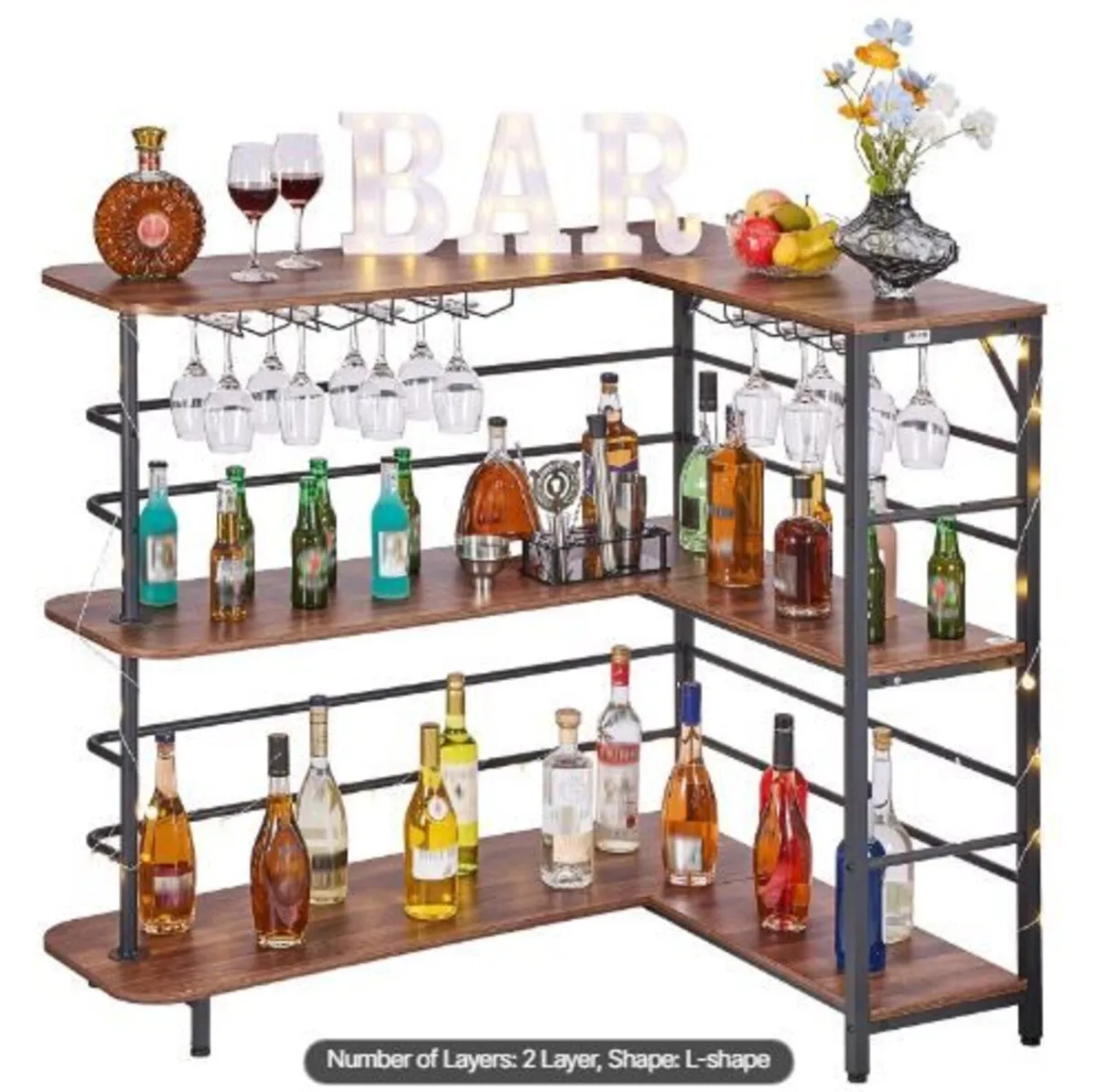 Home Bar Unit, L-Shaped Wine Bar Cabinet - Image 2