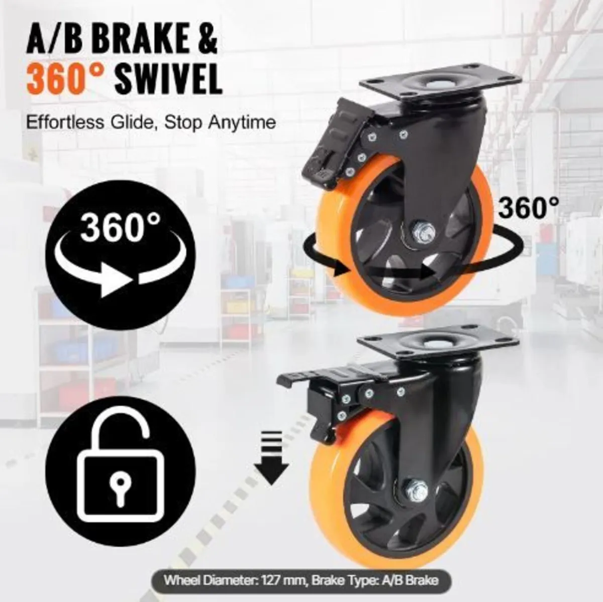 Caster Wheels, 12.7 cm Swivel Plate Casters - Image 3