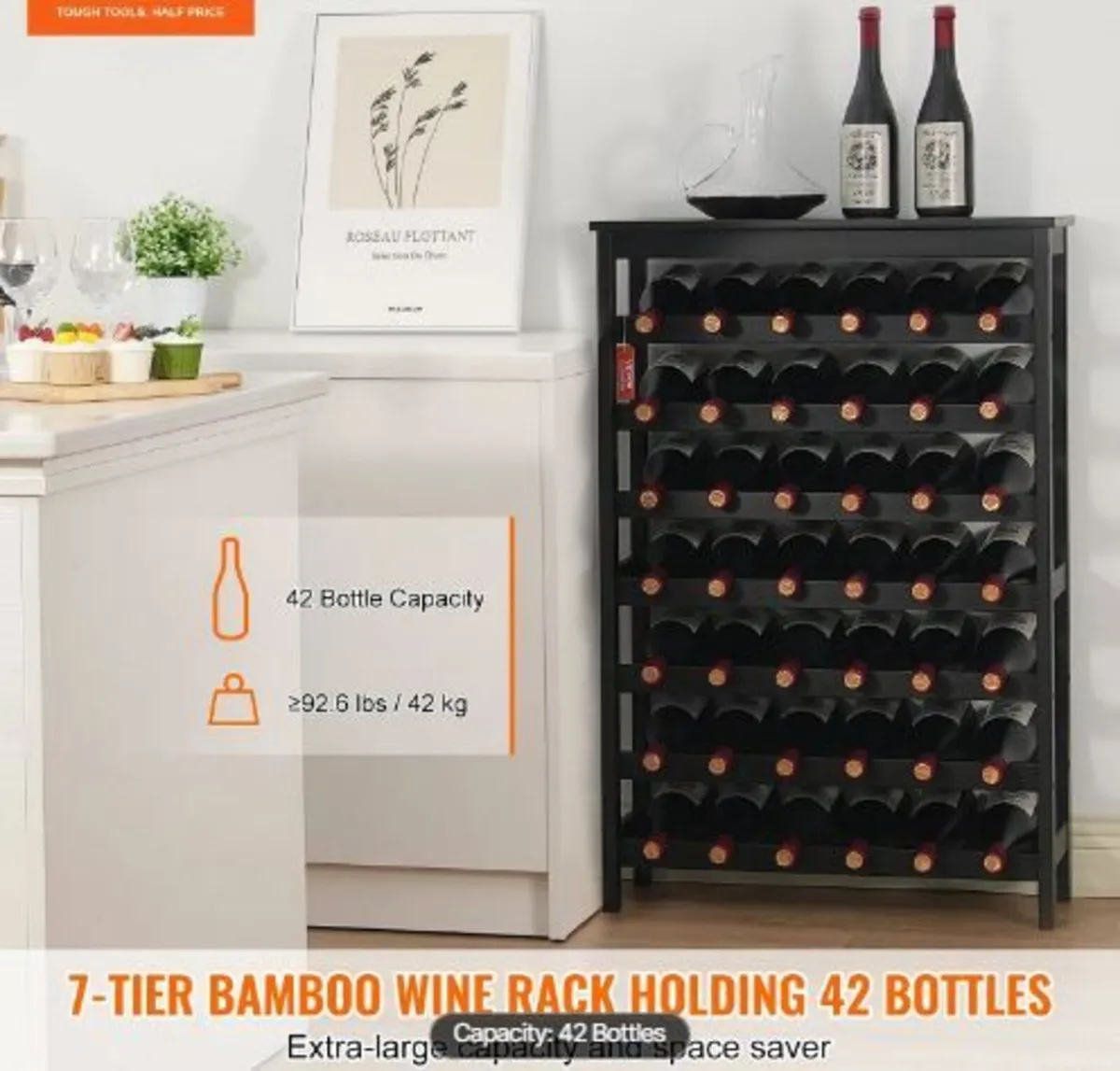 42 Bottle Modular Wine Rack, 7-Tier - Image 3