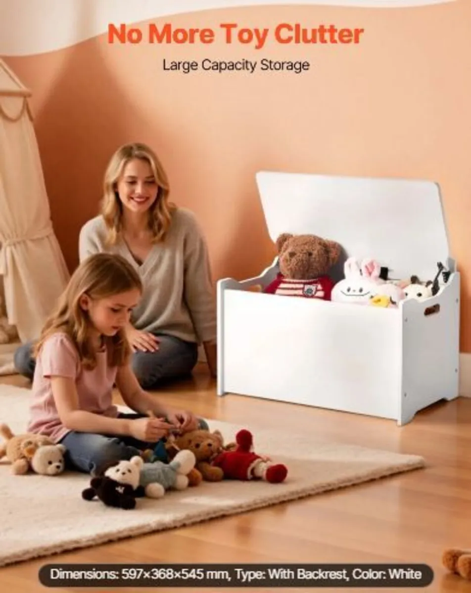 Kids Storage Bench, Wooden Toy - Image 2