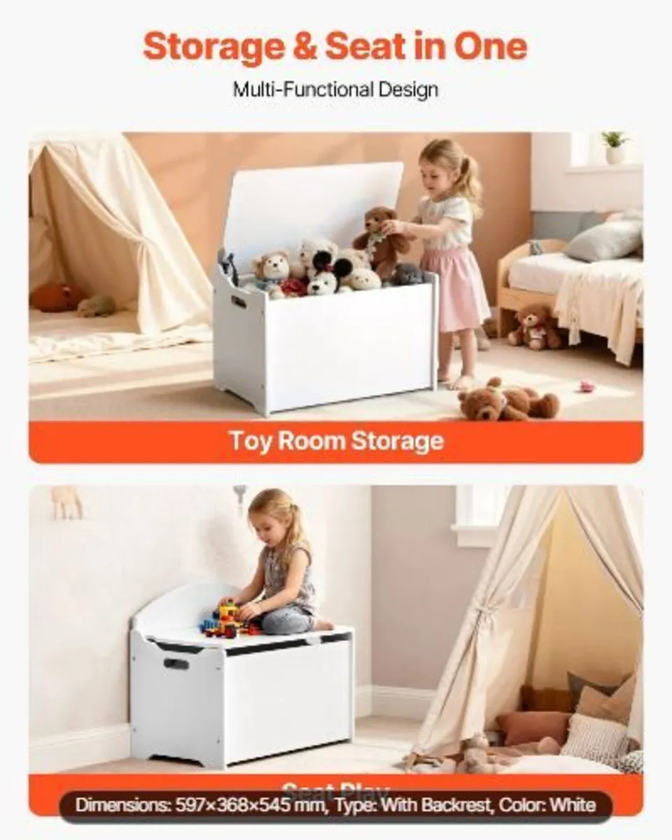 Kids Storage Bench, Wooden Toy - Image 3