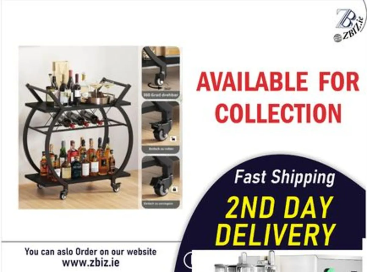 Wine Rack Serving Trolley with Wheels Bar Cart - Image 1