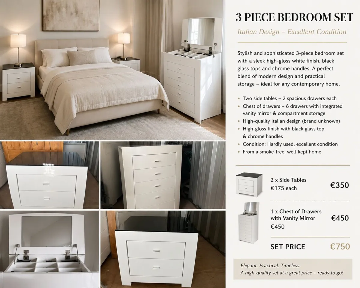 Italian Designer Bedroom Set – Excellent Condition - Image 1