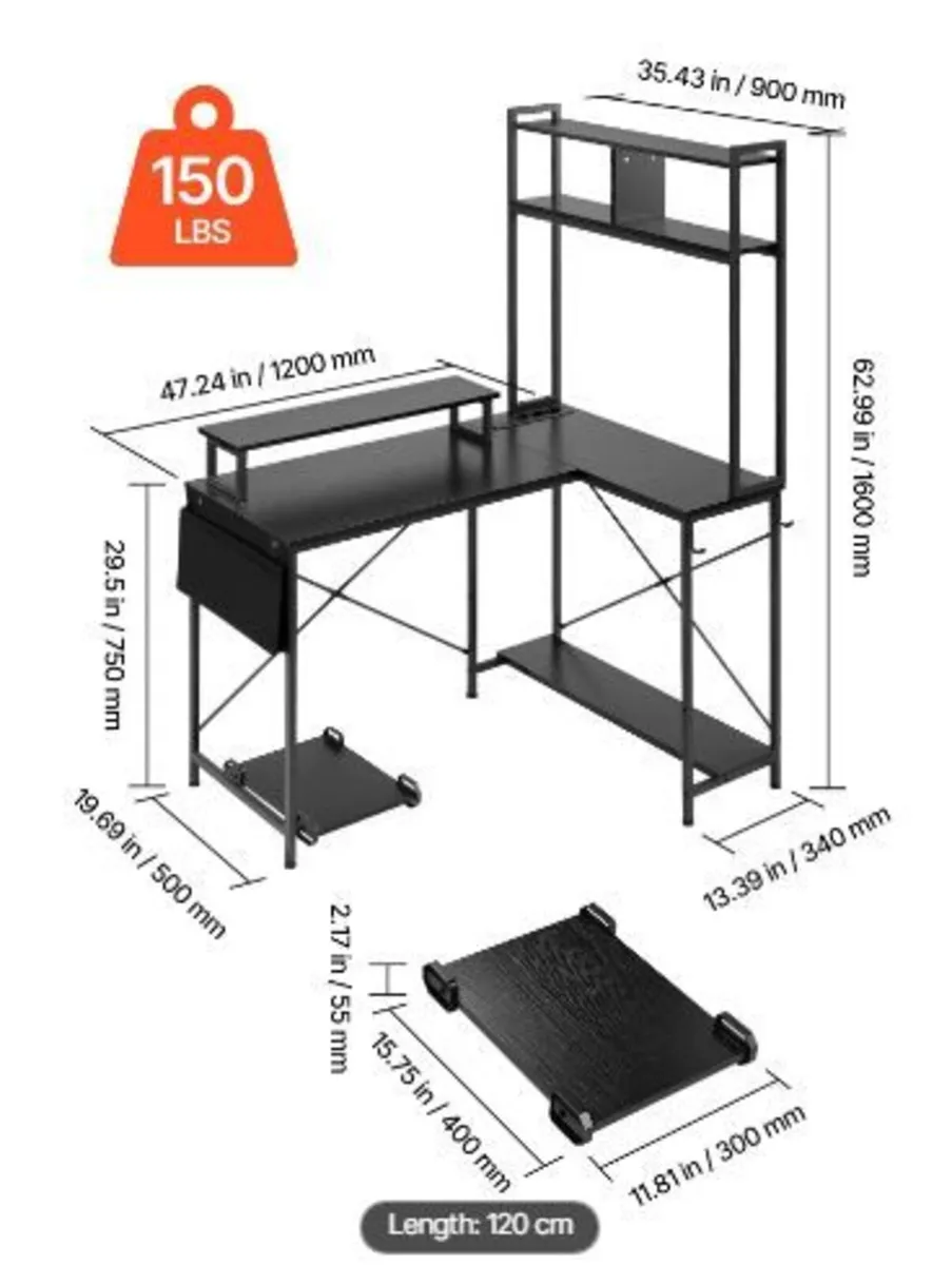 L-Shaped Gaming Desk with LED Lights - Image 2