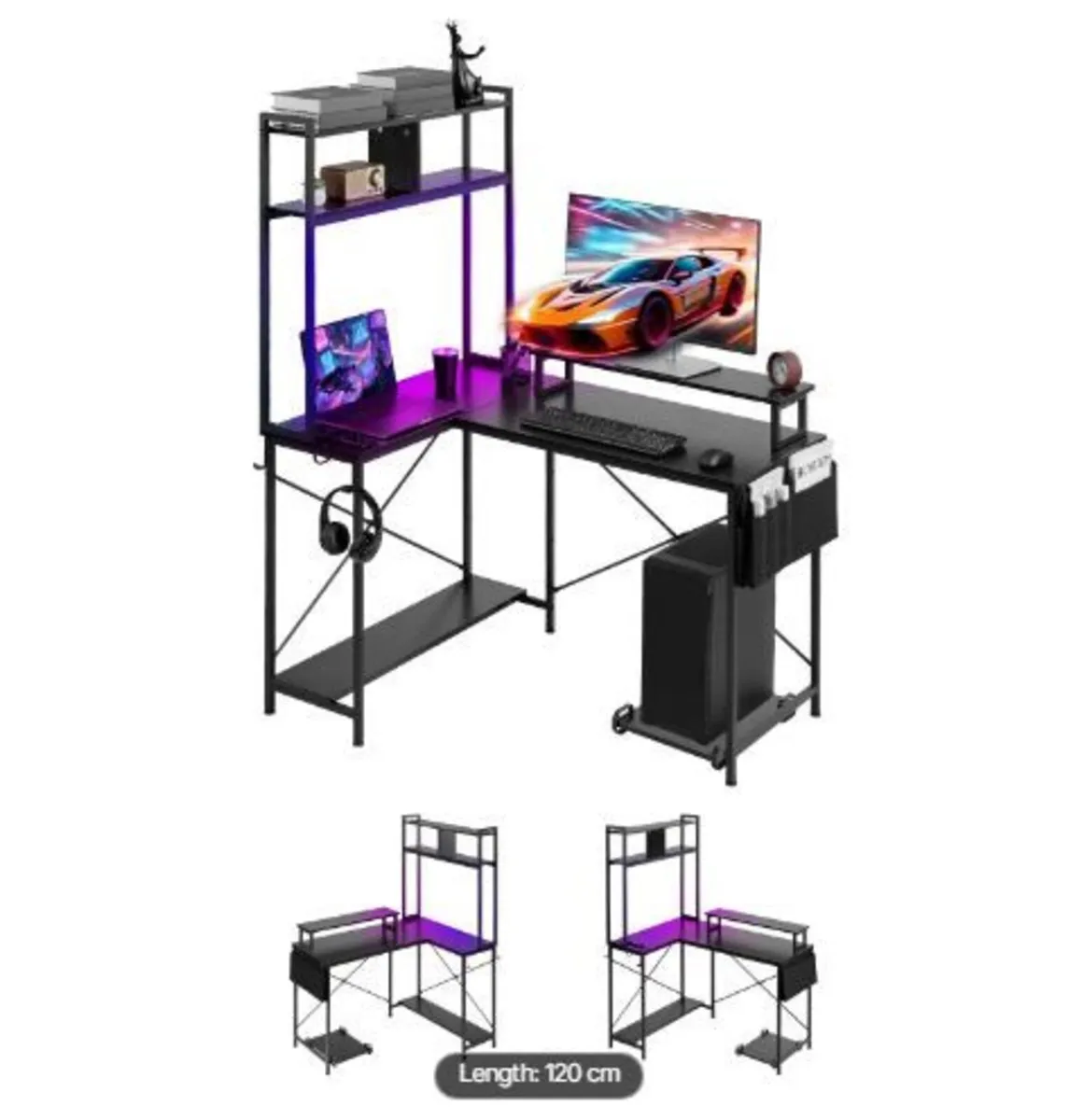 L-Shaped Gaming Desk with LED Lights - Image 4