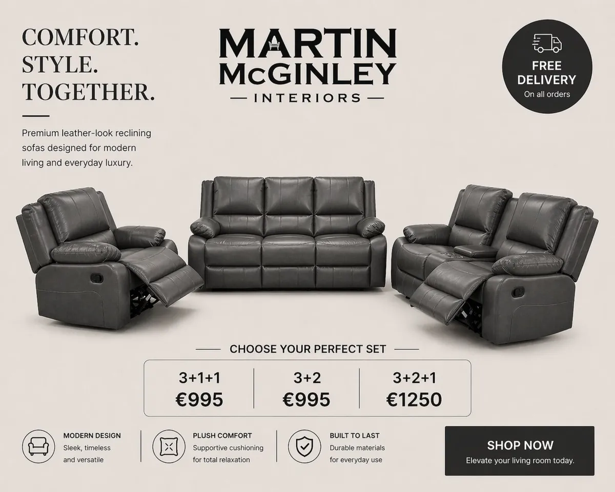 Grey & Black Leather Larson Sofa Sets - Image 3