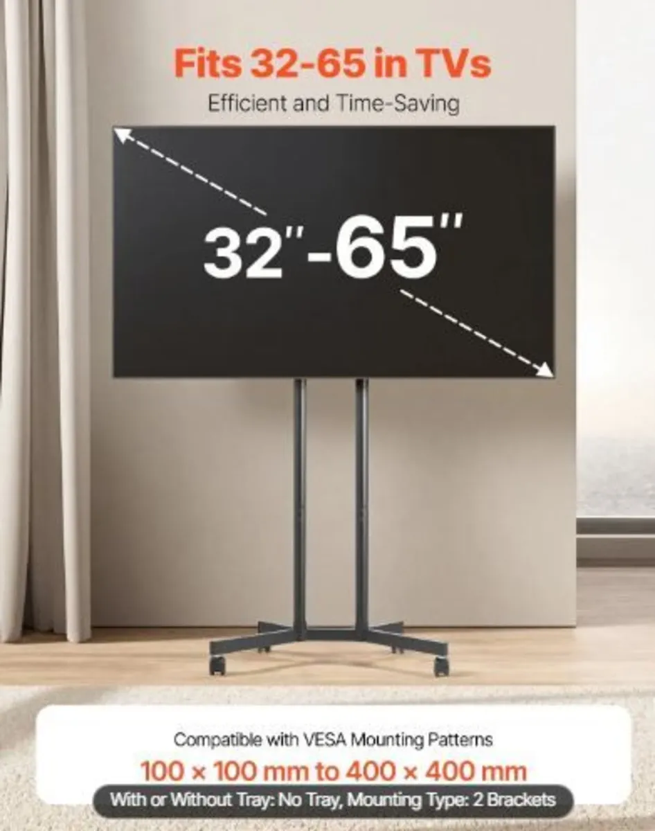 Rolling TV Stand, Mobile TV Cart - Image 3