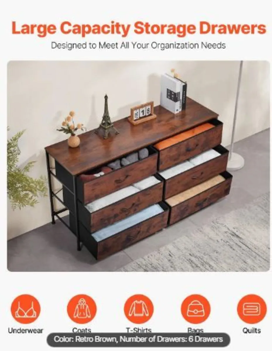 6 Drawer Dresser, Tall Chest Organizer - Image 2