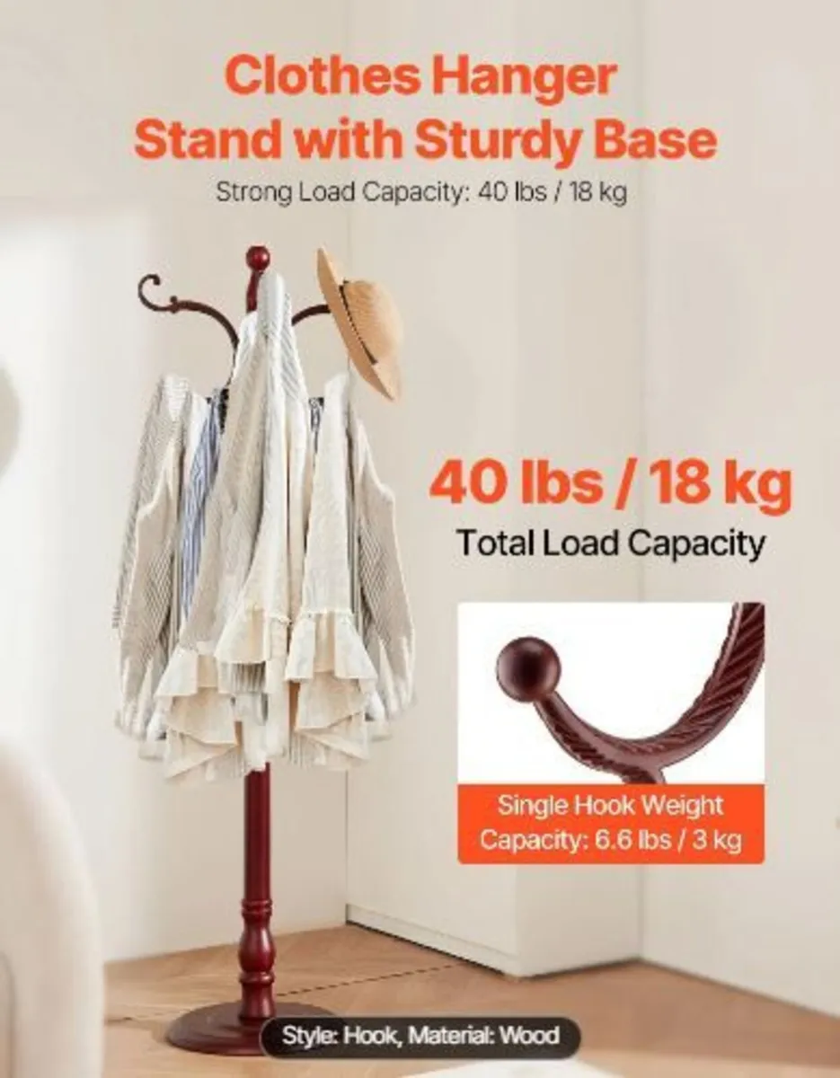 Coat Rack Freestanding, Wooden Coats Rack - Image 1