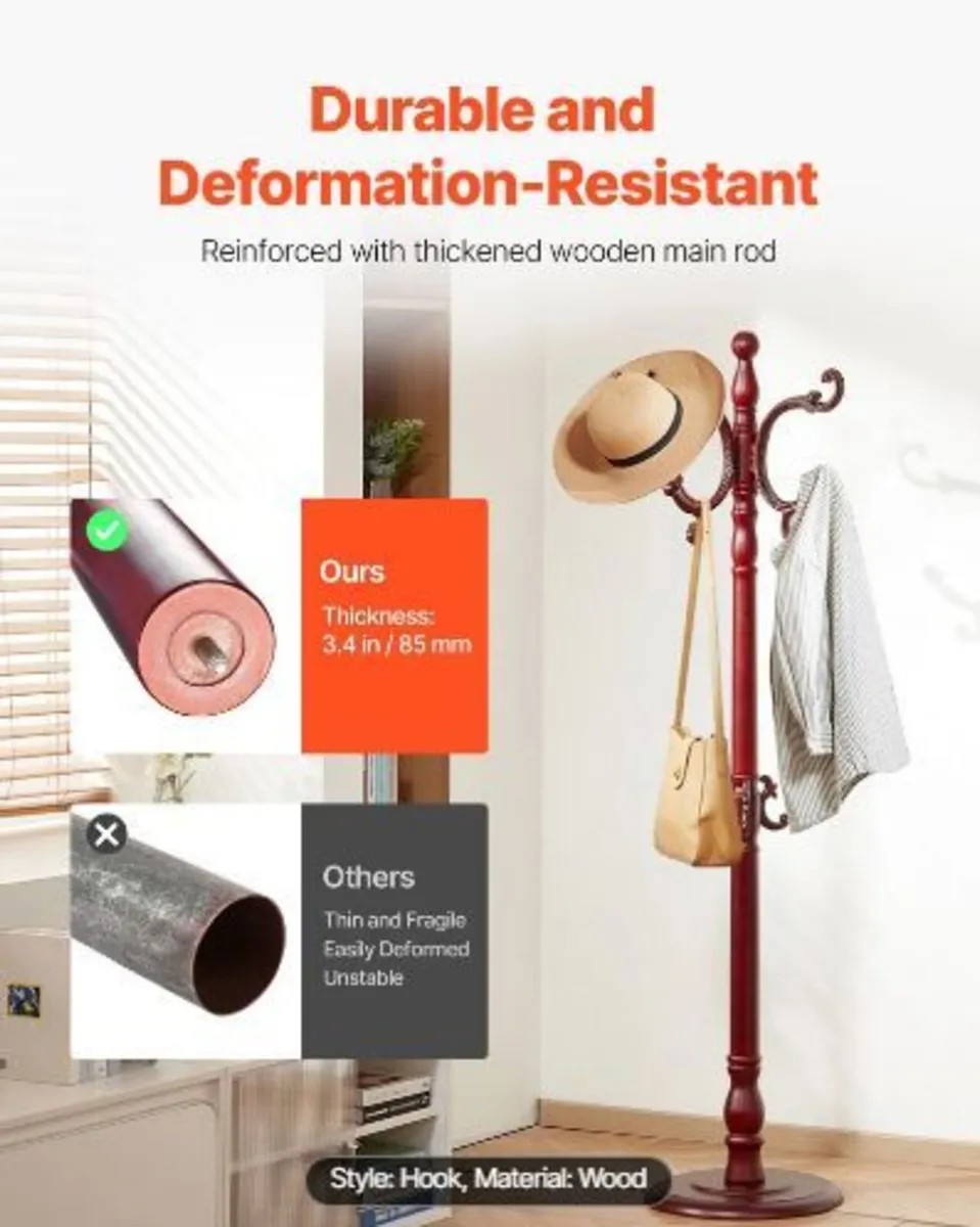 Coat Rack Freestanding, Wooden Coats Rack - Image 3