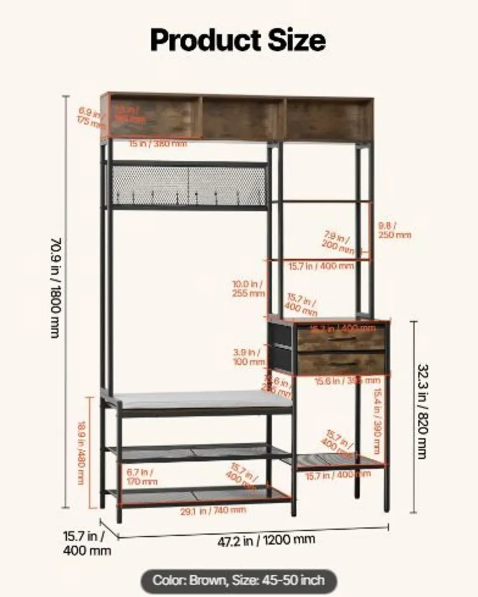 Hall Tree, 1800 mm Coat Rack - Image 4