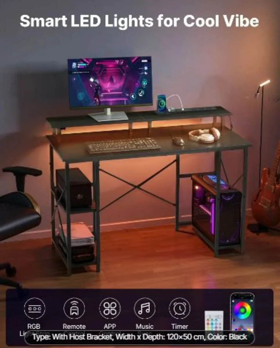 120 cm Computer Desk with Smart LED Lights - Image 2