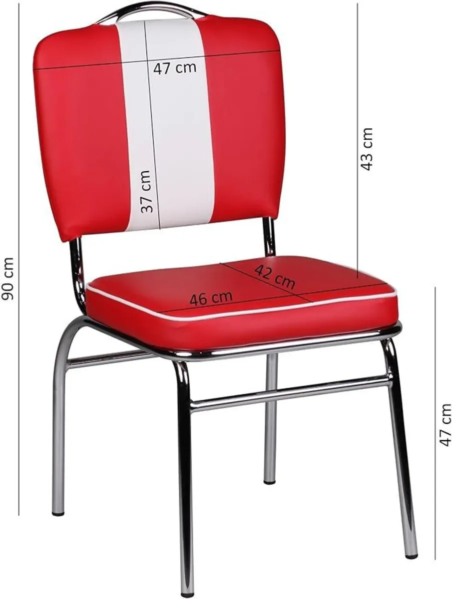 Set of 2 Retro American Diner Dining Chairs Red, - Image 2