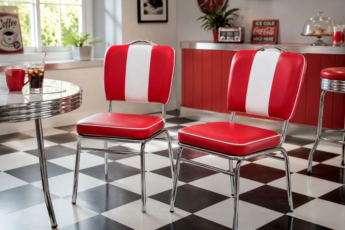 Set of 2 Retro American Diner Dining Chairs Red, - Image 3