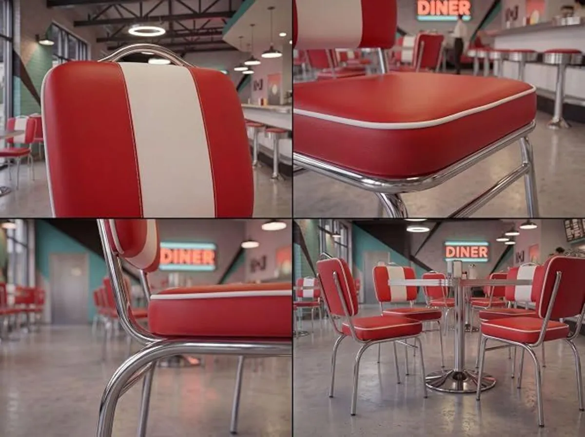 Set of 2 Retro American Diner Dining Chairs Red, - Image 4