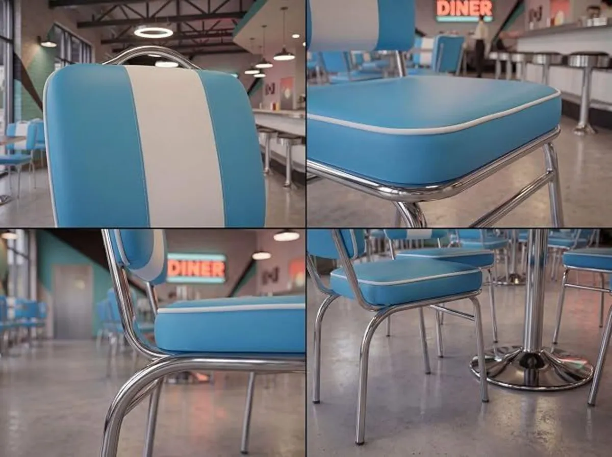 Set of 2 Retro American Diner Dining Chairs  Blue - Image 3