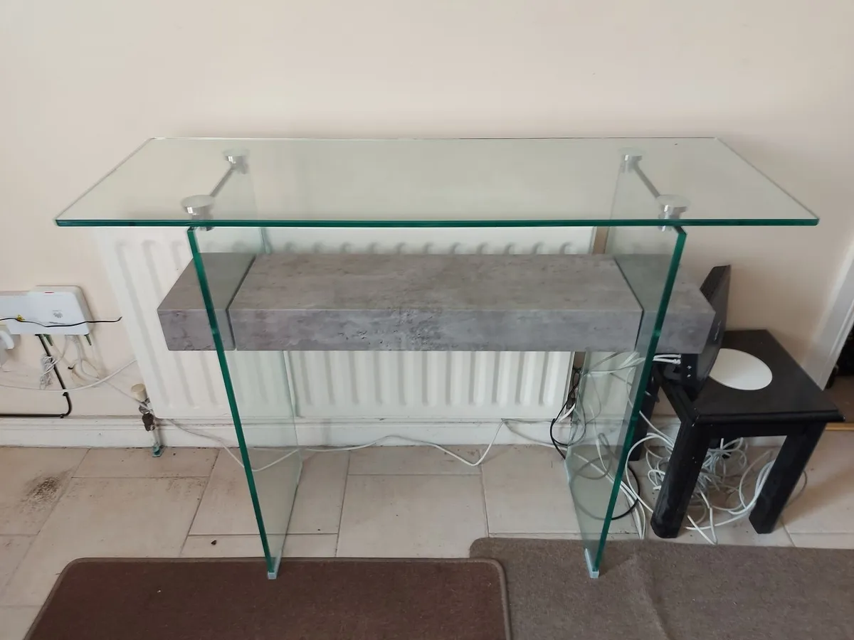 Glass Hall Console Table with Stone Slab Shelf NEW - Image 1