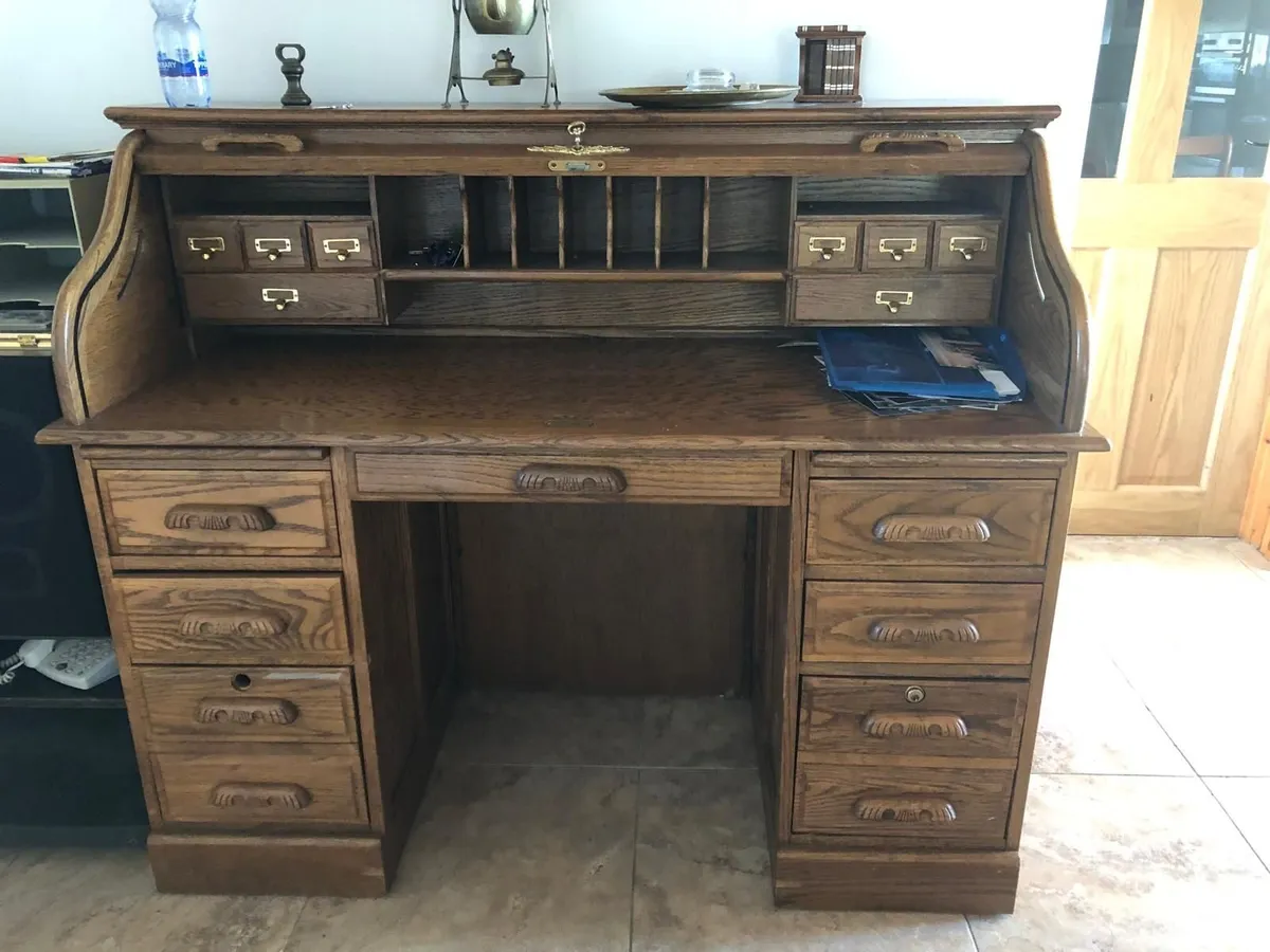 Antique roll-top writing bureau desk