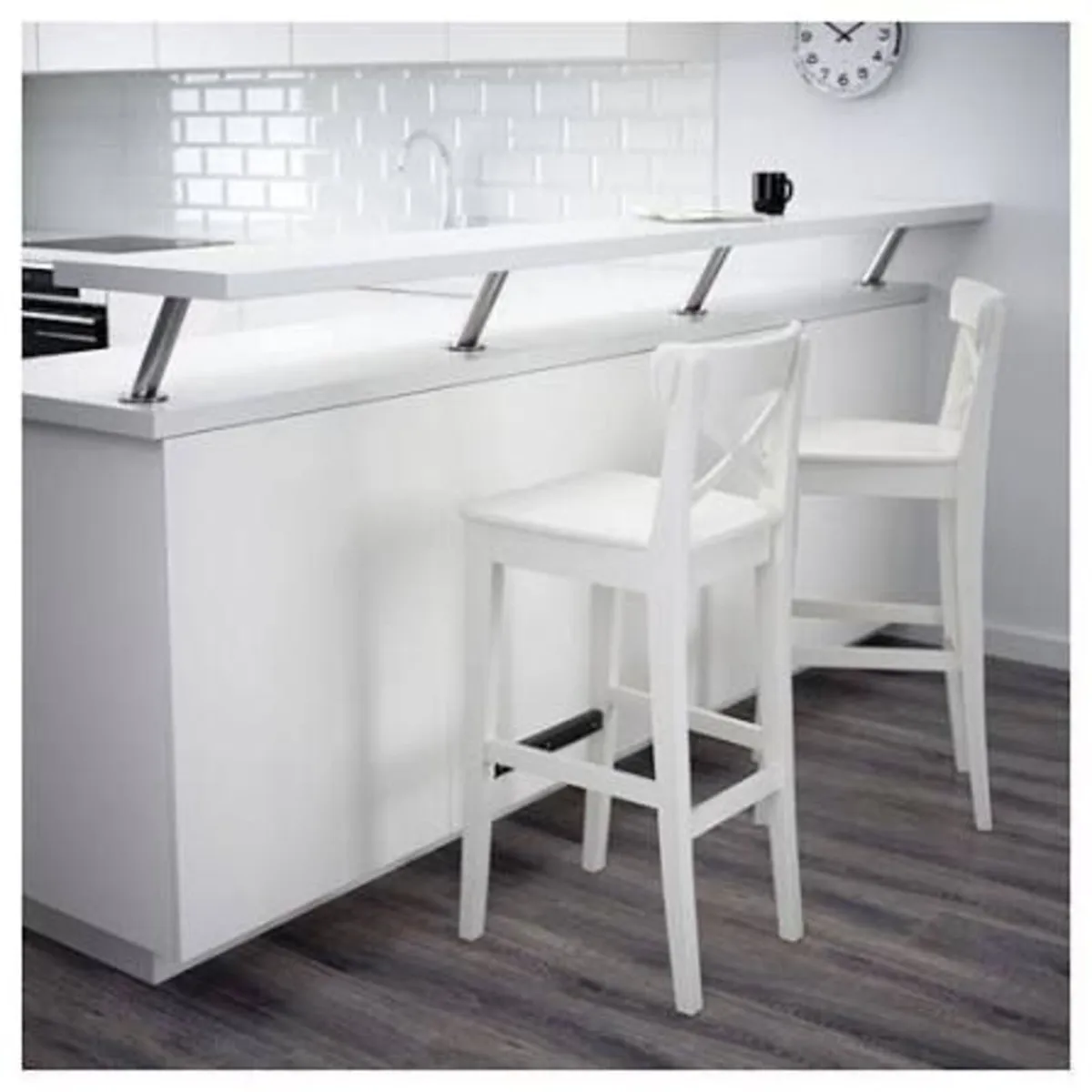 Wooden High Stool White - Image 2