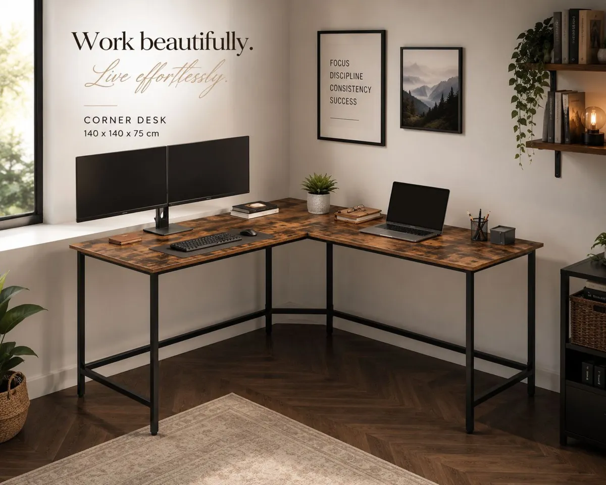 L-Shaped Home Office Desk 140 x 140 cm Corner Comp - Image 1