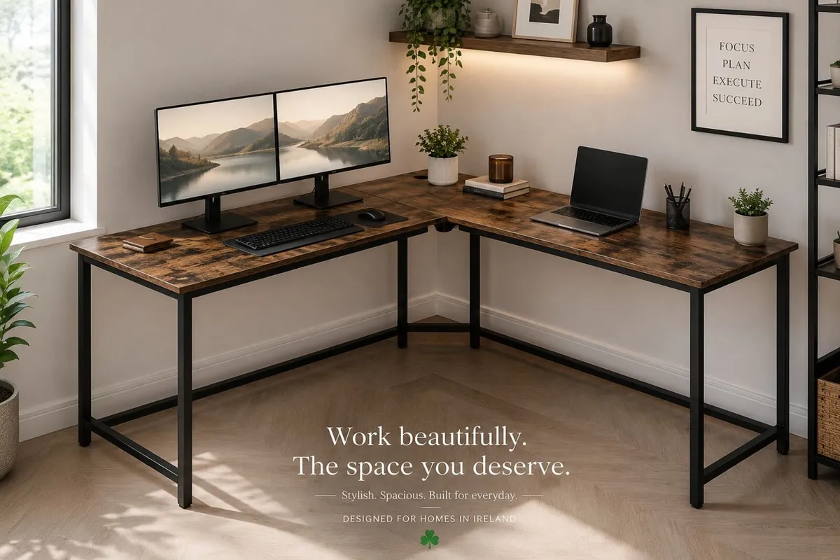 L-Shaped Home Office Desk 140 x 140 cm Corner Comp - Image 3