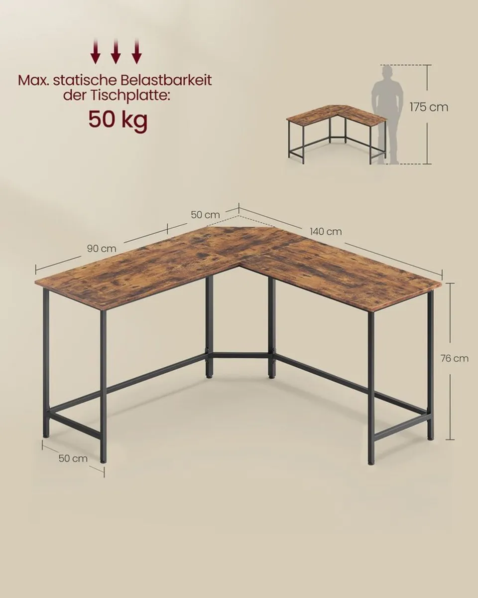 L-Shaped Home Office Desk 140 x 140 cm Corner Comp - Image 4
