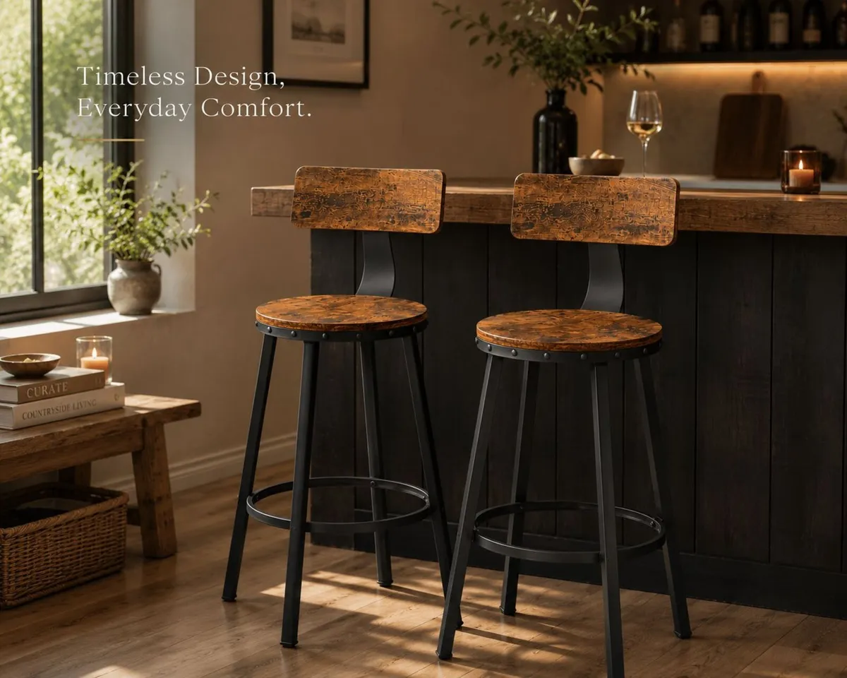 Industrial Bar Stools Set of 2 – Vintage Brown and - Image 1