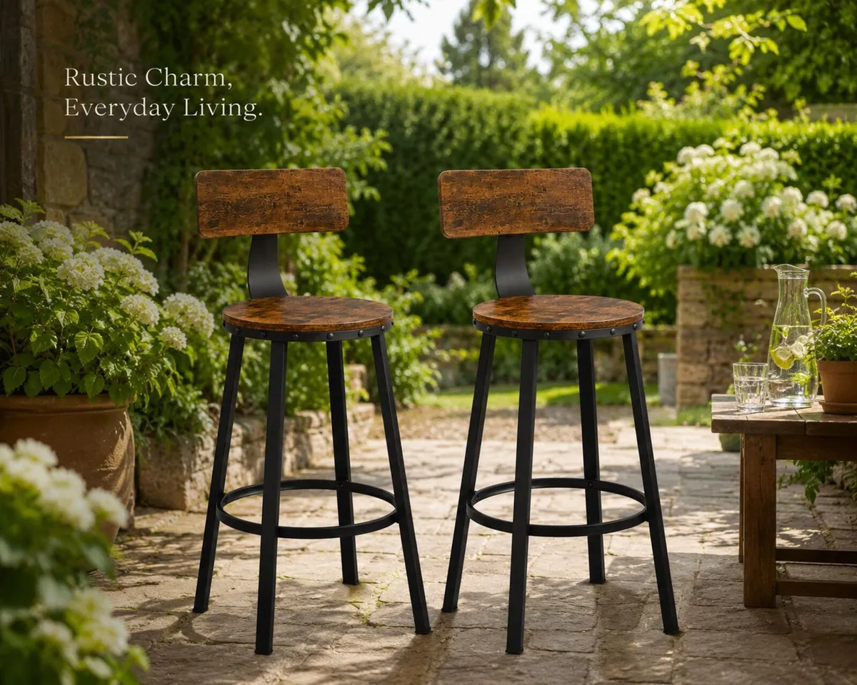 Industrial Bar Stools Set of 2 – Vintage Brown and - Image 2