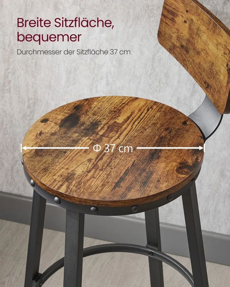 Industrial Bar Stools Set of 2 – Vintage Brown and - Image 3