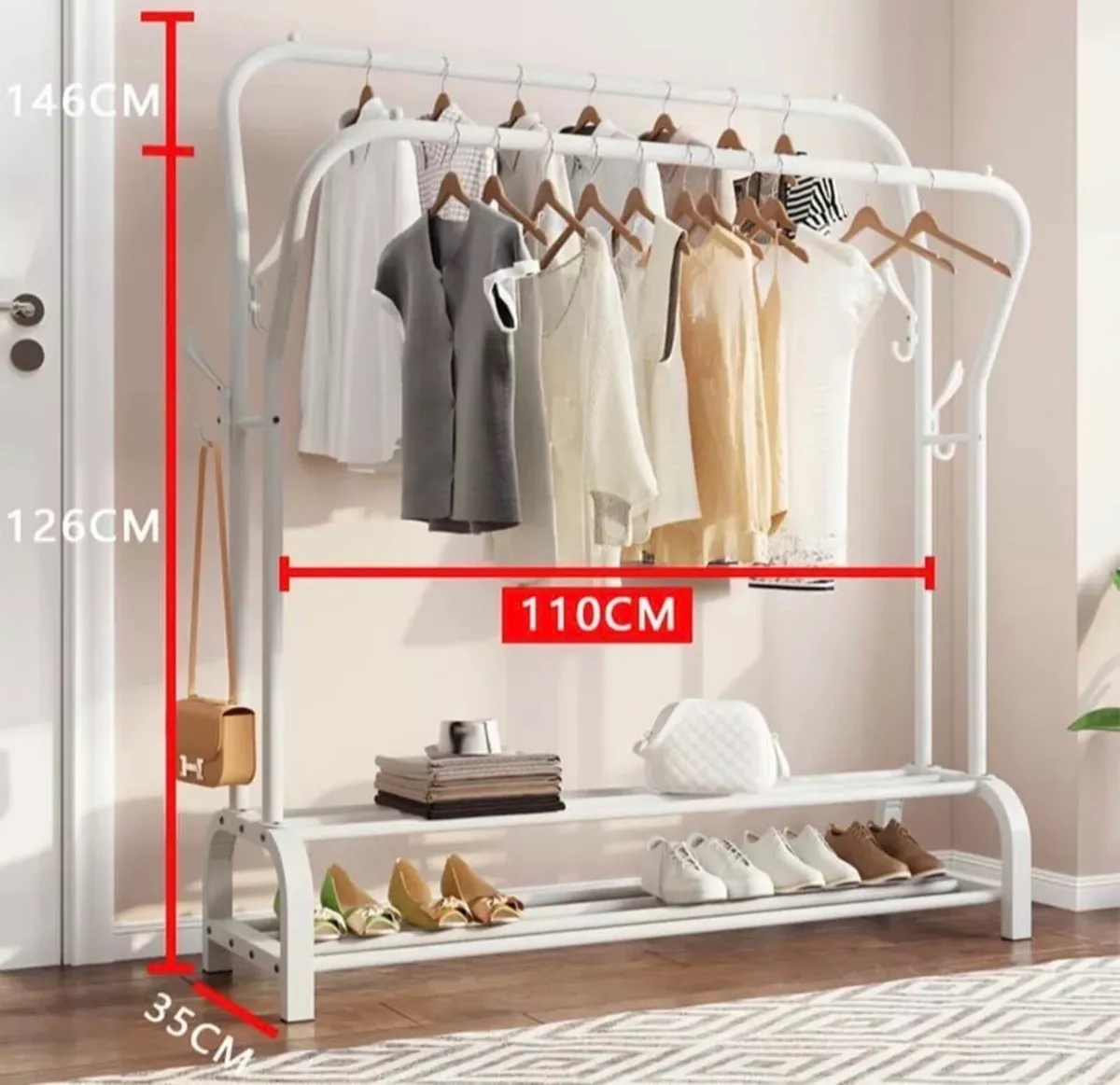 NEW Metal Double Rail Clothes Rack & Shelves - Image 4