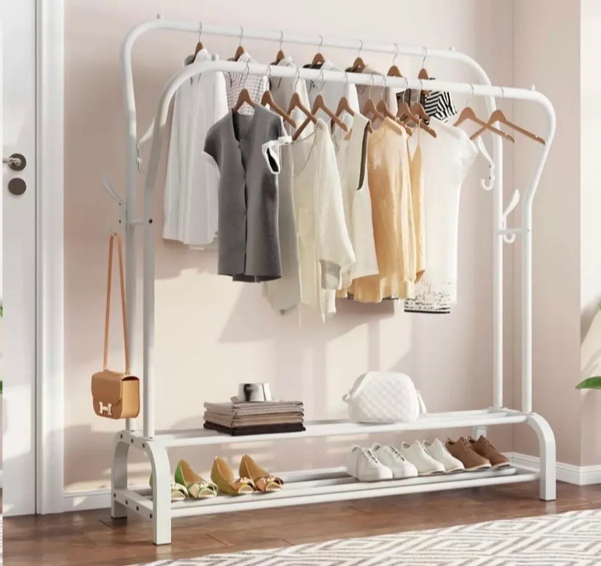 Double Clothes Rail Rack & Shelves - Image 2