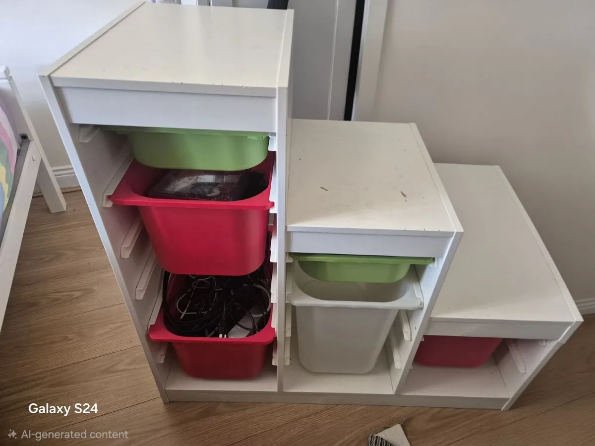 White Kids Storage Unit with Sliding Toy Bins - Image 1