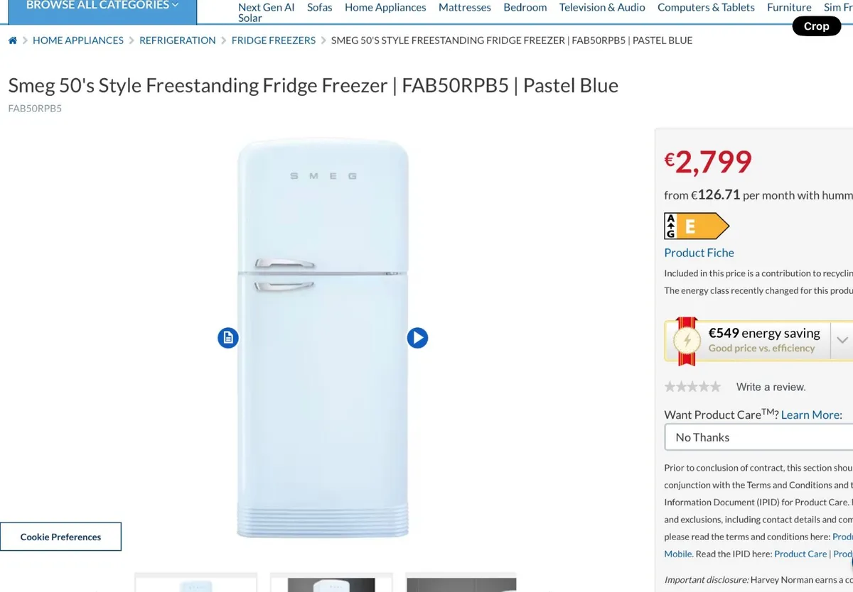 Smeg Fab50 fridge --not working-- 79 cm wide - Image 1