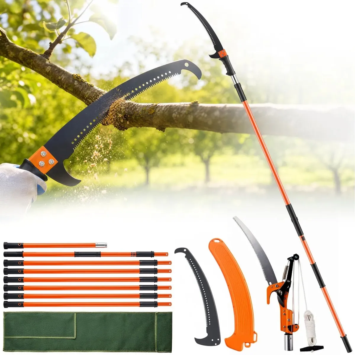 Manual Pole Saw, 2.2-8.2 m Extendable Tree Pruner, - Image 1