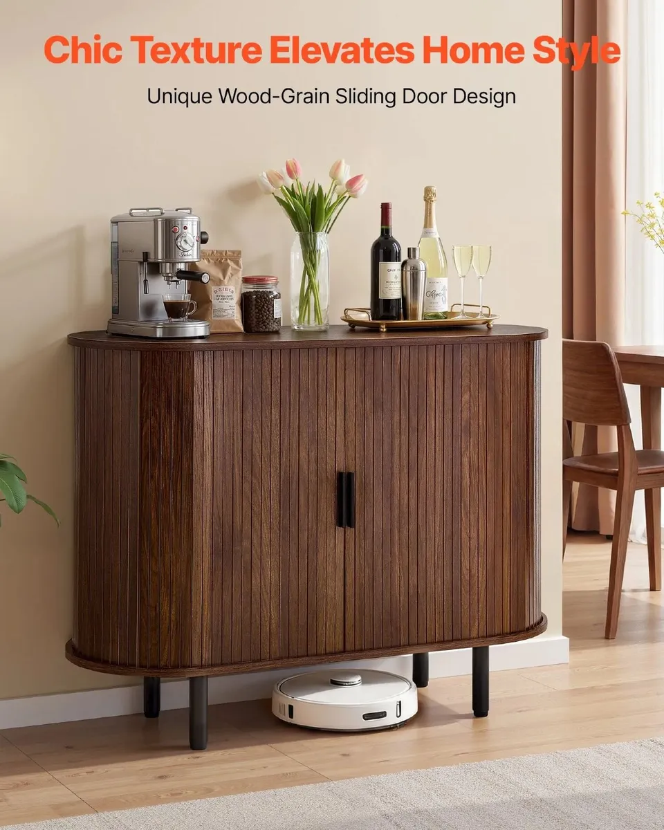 Coffee Bar Cabinet with 2 Sliding Doors Buffet Sta - Image 3
