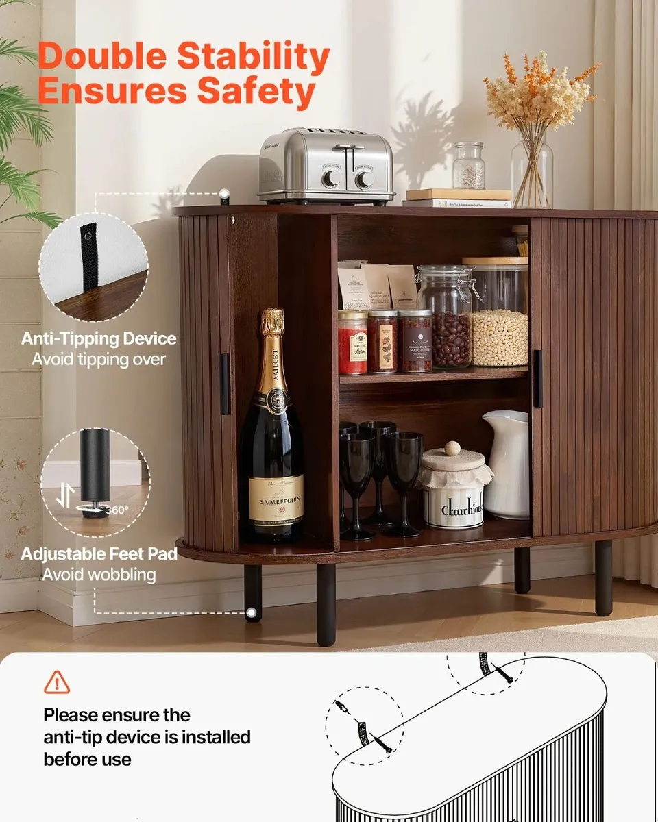 Coffee Bar Cabinet with 2 Sliding Doors Buffet Sta - Image 4