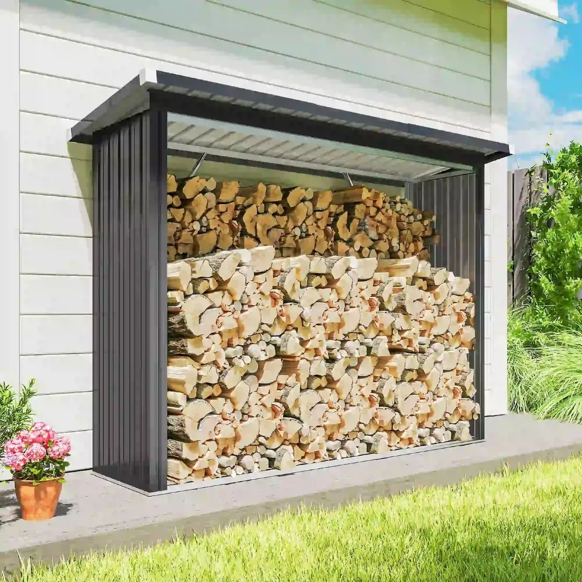 Shelter Firewood Rack with Elevated Floor and Slop - Image 3