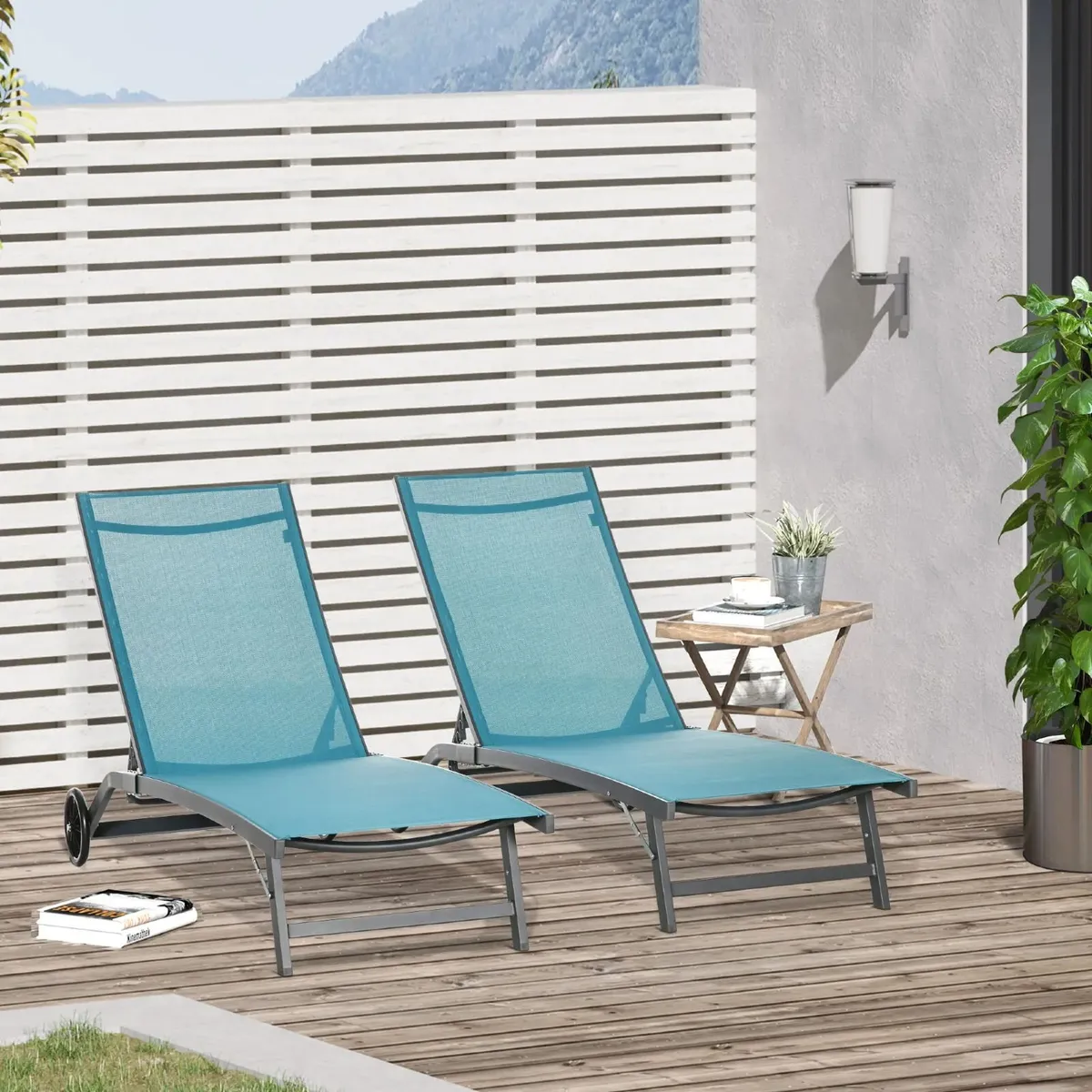 Set of 2 sun loungers in aluminum and textilene wi - Image 1