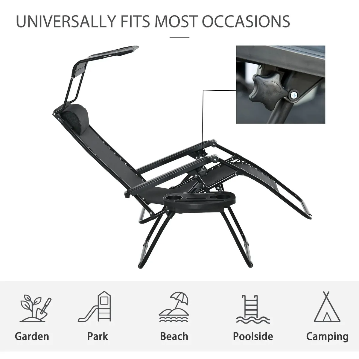 Folding Zero Gravity Sun Lounger, with Sun Canopy - Image 4